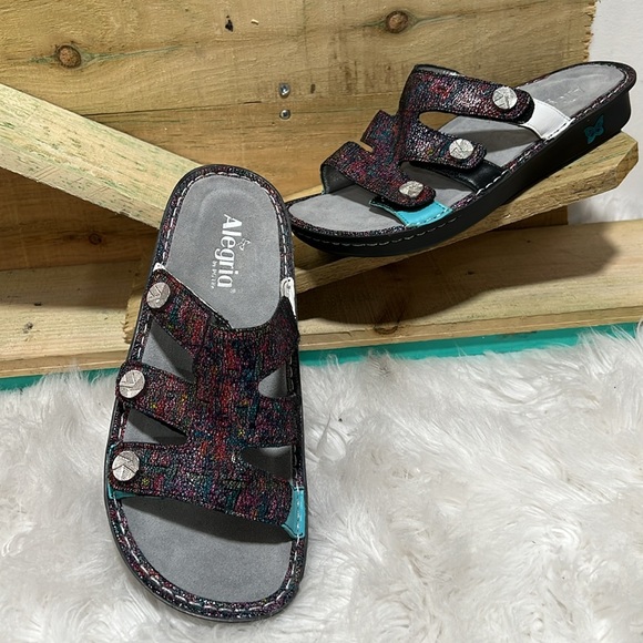 ALEGRIA Venice Chirpy Multi Three-Strap Slide-On Sandals Size 40 9.5 USA NWB - Picture 2 of 8